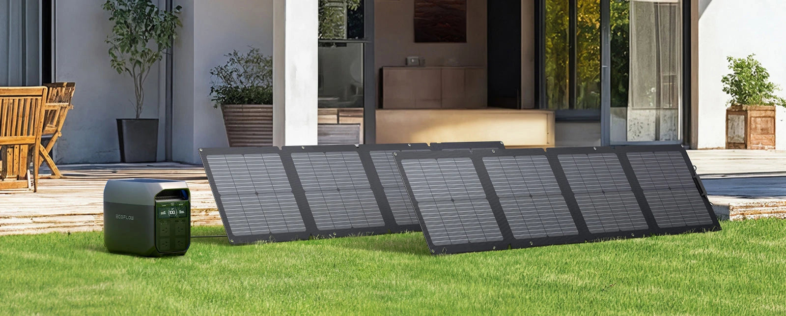EcoFlow power station and portable solar panels outdoors
